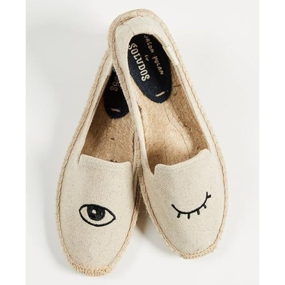 Soludos Wink Canvas Espadrilles 7 Cute Jason Polan Natural Jute Slip Ons - Picture 1 of 12